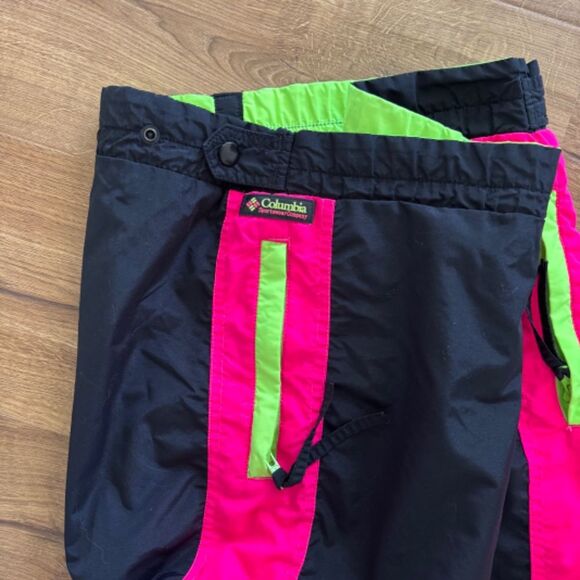 Vintage 1980 Columbia Ski Pants - Black Neon Pink and Green | Size M - Picture 3 of 7